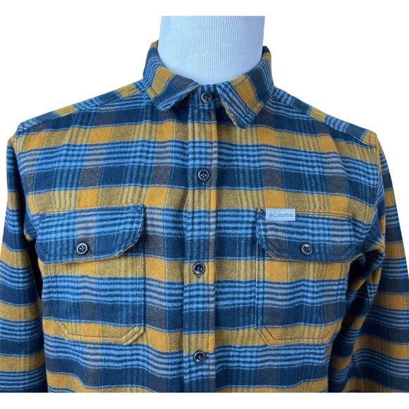 Columbia Mens Yellow Blue Plaid Cotton Button-Up Flannel Shirt Regular Fit M - Picture 4 of 8